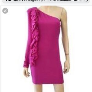 Hot pink one shoulder ruffle dress